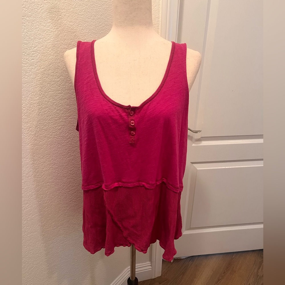 Little Yellow Button (ANTHROPOLOGIE) dark pink tank top